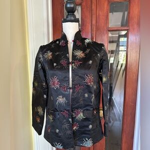 Vintage | Reversible Floral Embossed Satin Jacket w/Mandarin Collar, Size S